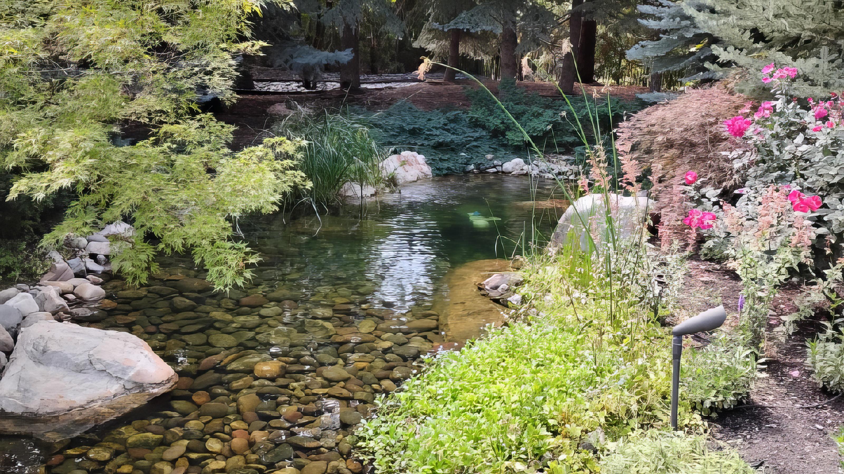 Large estate pond with fountain
